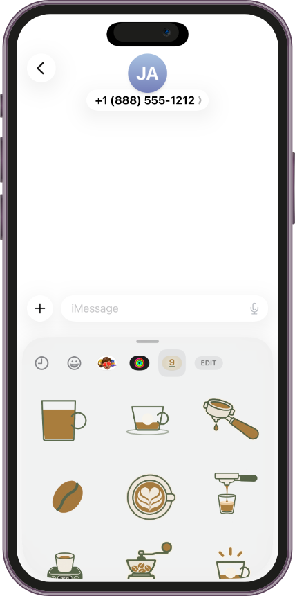 The Nine Bar sticker pack open in the Messages app drawer